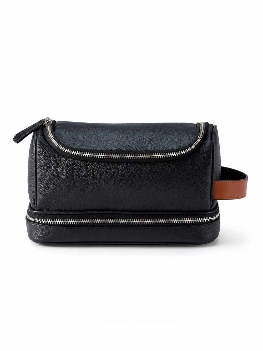 Mark & Graham Black Leather Travel Pouch Crosby toiletries dop bag hanging hook